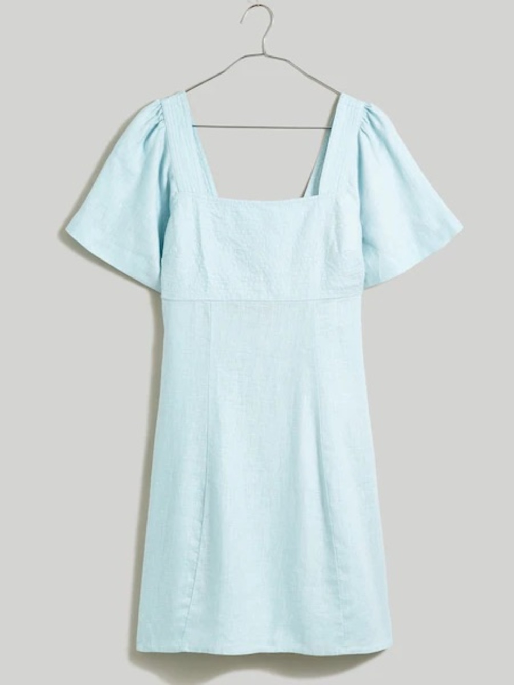 NWT MADEWELL Square-Neck Mini Dress 100% Linen Blue Heron Light Blue Sz 16 NP110